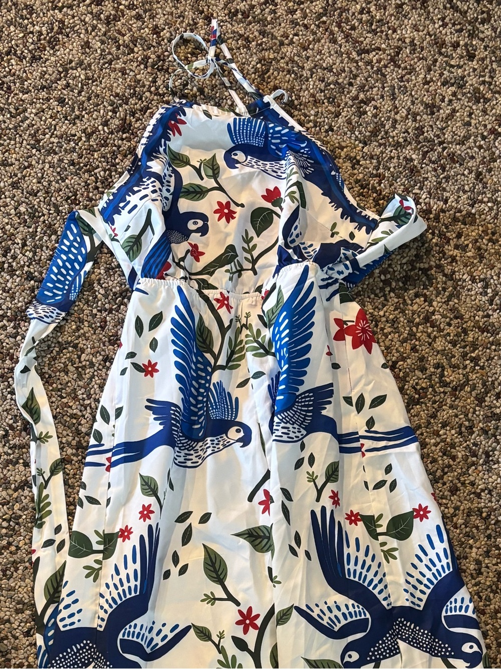 Cupshe White Halter Jumpsuit with Blue Bird & Green Floral Print - Picture 7 of 7